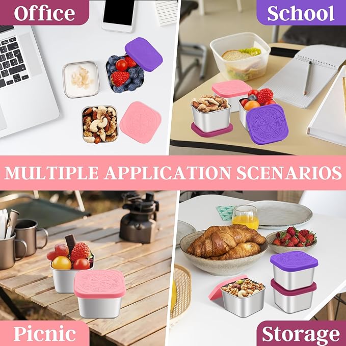 Stainless Steel Snack Containers for Kids,7.2oz Easy Open Leak Proof Reusable Snack Box Container with Lids,Small Lunch Containers for Meal Prep,School,Picnic and Travel-3Pack