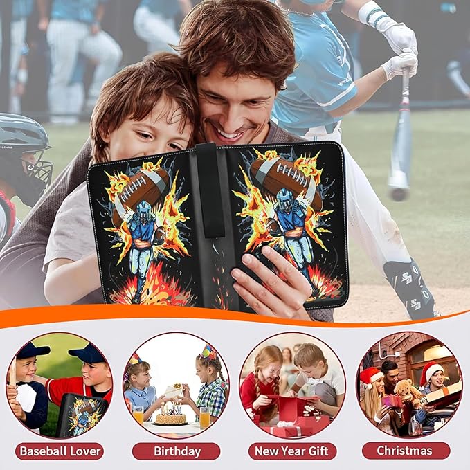 Football Card Binder, 9 Pocket Trading Card Binder with 50 Removable Sleeves Fits 900 Cards, Sports Card Collection Binder Album for Cards Case Organizer Boys Girls Toys Gift (Blast 9 Pocket)