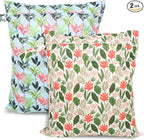 2pcs Travel Waterproof Laundry Bag, Cloth Diaper Wet Dry Bags with Handle & 2 Zipper Pockets, Reusable Washable Dirty Clothes Bag for Baby Adult Travelling Hanging, Bathing Beach Pool Daycare