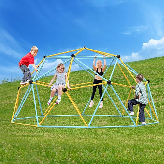VEVOR Climbing Dome, 10FT Geometric Dome Climber Play Center for Kids 3 to 10 Years Old, Jungle Gym Supports 750LBS and Easy Assembly, with Climbing Grip, Outdoor Backyard Play Equipment for Kids