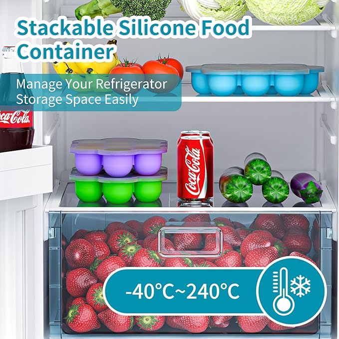 10 Cavities 2 OZ Portions Silicone Baby Food Freezer Tray with Lid,Ice Cube Trays & Molds,Baby Popsicle Mold,Egg Bite Molds,for Freezing and Baking Breast Milk,ice Cube,Egg Bites(Purple)