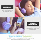 MEE audio KidJamz KJ55BT Personalized Bluetooth Wireless Safe Listening Headphones for Kids w/Custom LED-Backlit Design, Volume Limiter, Mic; Kids Headset for School/iPhone/iPad/Tablet (Lavender)