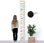 Kids Growth Chart, Wood Frame Fabric Canvas Height Measurement Ruler from Baby to Adult for Child's Room Decoration 7.9 x 79in (7.9 x 79in, Colorful Cloud)