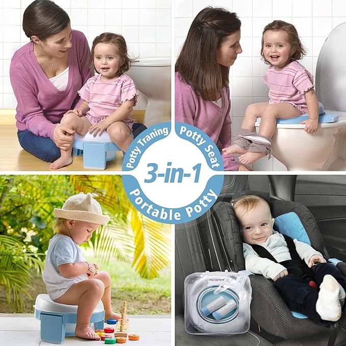 MCGMITT Potty Training Toilet Seat for Toddlers Boys Girls, Portable Baby Toilet Folding Kids Potty Chair Cover with Splash Guard for Travel, Including 3 Non-Slip Feet and Storage Bag (Blue)