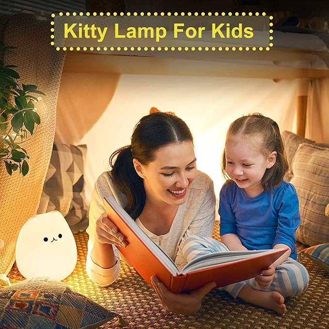 ZKLiLi cat Night Light, Cute Nursery Lights USB Rechargeable Cat Lamp Nightlight Birthday Christmas Gift with Warm White and 7-Color Breathing Modes for Kids Baby Children (USB Charging)