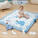 Momcozy Baby Play Mat for Floor, 50x50 Thickened Playpen Mat, Playmate for Baby Tummy Time, Waterproof & Non-Slip, Foldable Outdoor Mat with Carrying Handle, Ocean Theam