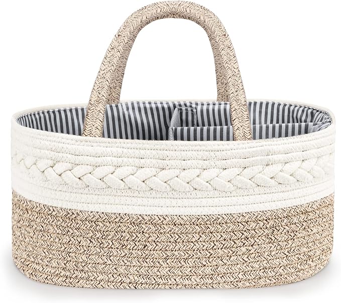 Maliton Diaper Caddy Organizer for Baby, Cotton Rope Baby Gift Basket, Portable Diaper Organizer for changing table, Nursery Storage Organizer, Shower Gifts for Newborn,baby essentials