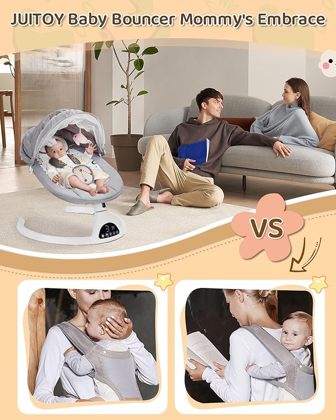 Electric Baby Swings for Infants to Toddler Baby Swing with 5-Speed 5-Point Carabiner,with Bluetooth Music 10-Preset Melodies Gray