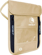VENTURE 4TH Passport Holder Neck Wallet with RFID Blocking Nylon Lining - Hidden Neck Pouch for Travel (Beige)