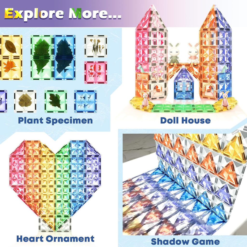 Magnetic Tiles Kids Toys STEM Sensory Toy Magnetic Building Blocks Toys for Toddlers Boys & Girls Ages 3 4 5 6 7 8+ Birthday Girls Gifts