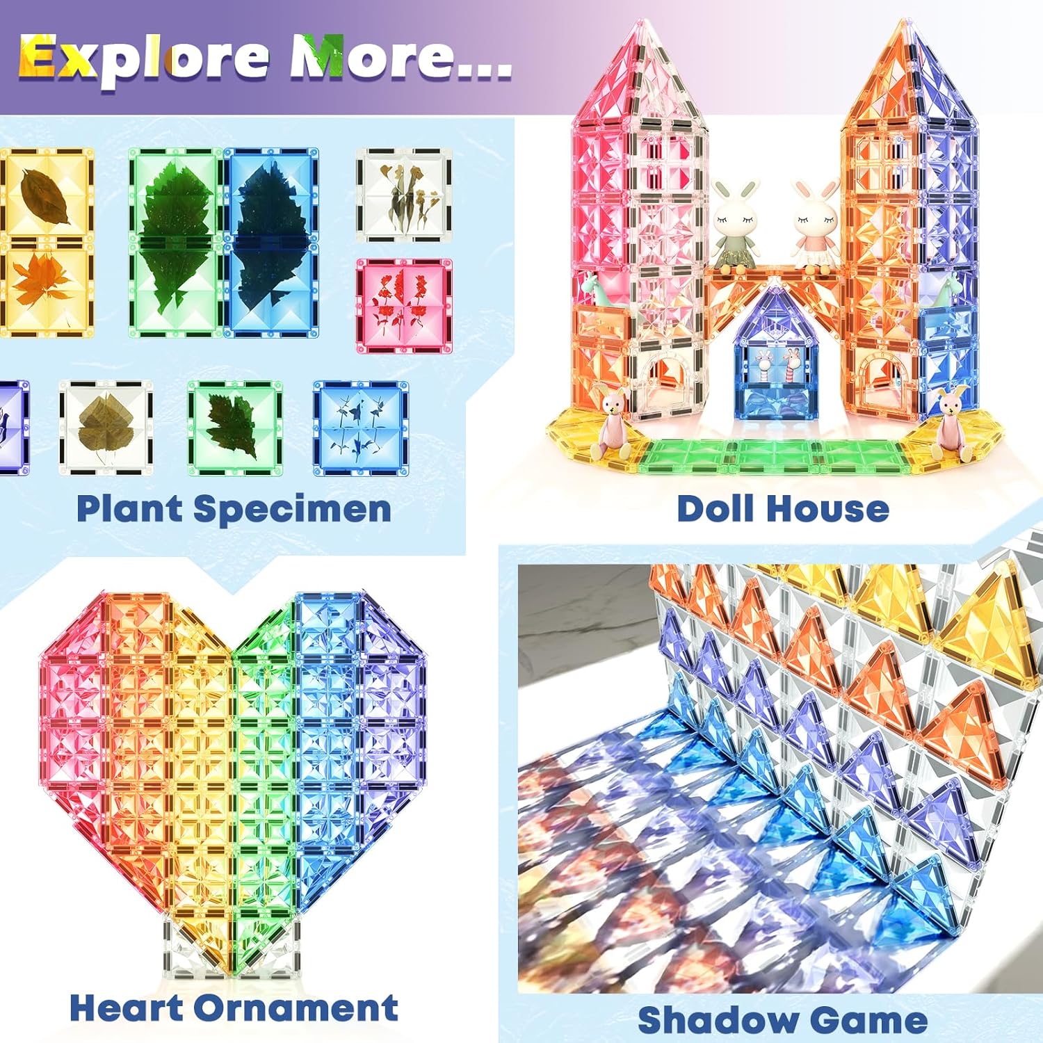 Magnetic Tiles Kids Toys STEM Sensory Toy Magnetic Building Blocks Toys for Toddlers Boys & Girls Ages 3 4 5 6 7 8+ Birthday Girls Gifts