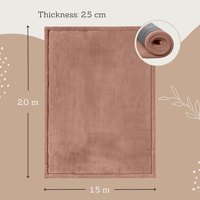 Stylish Coral Velvet Baby Play Mat for Floor 60" x 80" Brown – Soft 1" Thick High-Density Memory Foam Nursery Rug,Kids Rug with Non-Slip Backing for Crawling & Playing, Playroom Rug, Kids Carpet