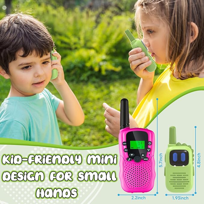 Green Walkie Talkies for Kids with Dinosaurs Silicone Sleeve, Toys for 3-6 Year Old Boys Girls, Kids Walkie Talkies Decent Range 2 Channels 2 Way RadioToy Gifts for 5-8 Year Old Boys Girls