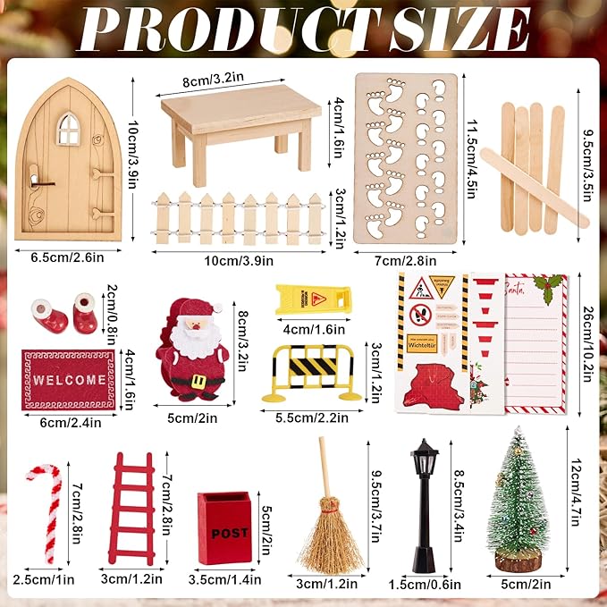 SUNBEAUTY Dollhouse Christmas Decorations Elf Door Kit Dollhouse Accessories with Miniature Christmas Tree Fairy Door Santa Claus Snowflake DIY Miniature House Kit Xmas Decor