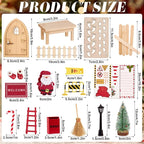 SUNBEAUTY Dollhouse Christmas Decorations Elf Door Kit Dollhouse Accessories with Miniature Christmas Tree Fairy Door Santa Claus Snowflake DIY Miniature House Kit Xmas Decor