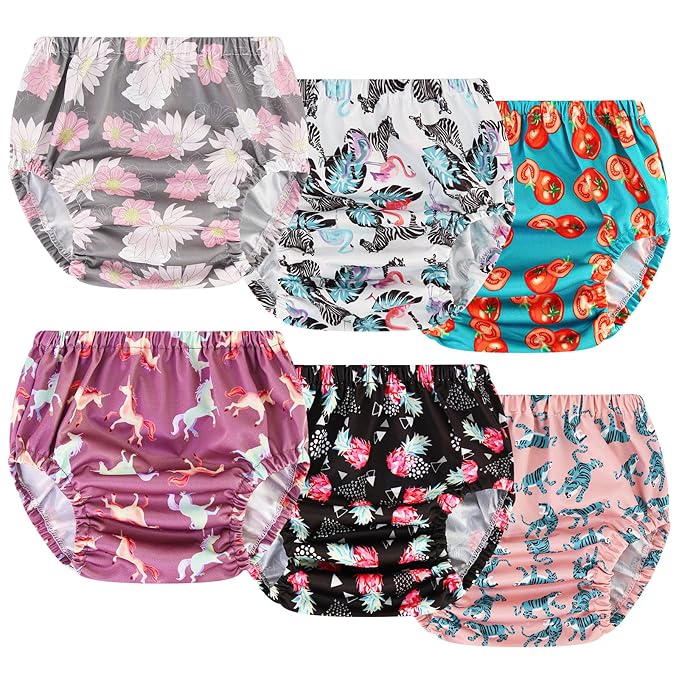 Joyo roy 6Pcs Waterproof Cloth Diaper Cover Reusable Plastic Training Pants for Toddlers Plastic Diaper Covers for Baby Girls Leak Proof Rubber Pants for Potty Training Covers for Cloth Diapers 3T