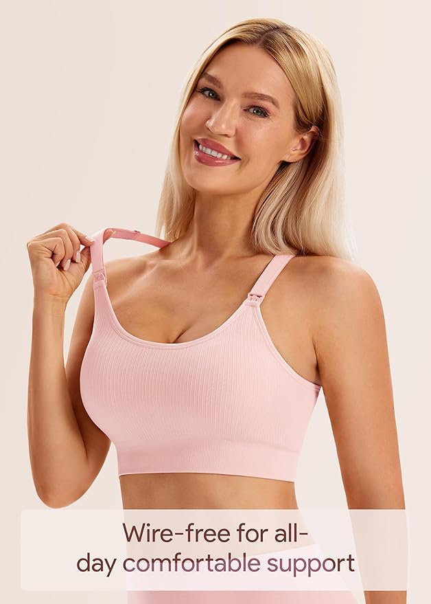Angelhood Nursing Bras for Breastfeeding, Ribbed Nursing Sports Bra Yoga Maternity Bras Pregnancy Sleep Bralette
