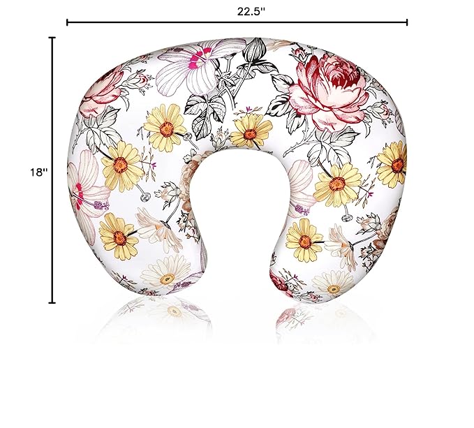 Floral Nursing Pillow Cover, Breastfeeding Pillow Slipcover for Baby Girls, Soft Snug Fits On Newborn Feeding Pillow Case