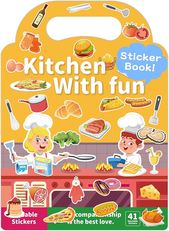 Benresive Reusable Sticker Book for Toddlers 2-4 Years, Fun Travel Stickers for Kids, Waterproof Sticker Books for Toddlers 1-3, Crafts Activities for Todddlers 1-3 2-4 3-5 - Kitchen