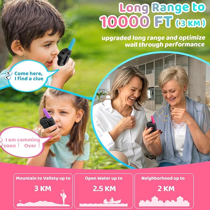 Vvinca Walkie Talkies for Kids Rechargeable 3 Pack, Toys for Boys Girls Age 3-13 Ourdoor Camping Birthday Gift, 3KM Long Range Walkie-Talkie 2 Way Radios 22 CH VOX with Li-ion Battery Flashlight