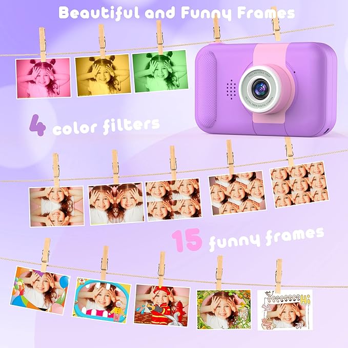 Kids Camera with 180° Flip-up Lens for Selfie & Video, HD Digital Video Cameras for Toddler with 32GB SD Card, Ideal for 3-8 Years Old Girls Boys on Birthday Christmas Party as Gift