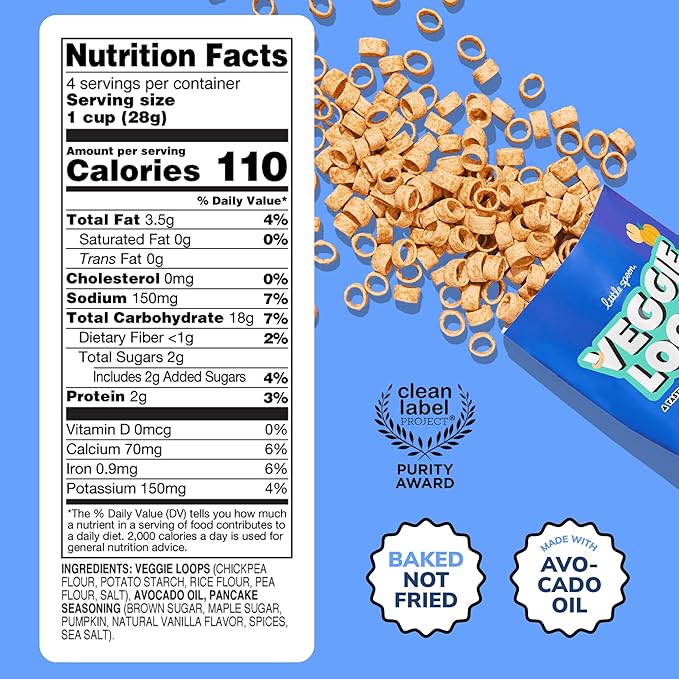 Little Spoon Pancake Party Veggie Loops, Chickpea Snack, Baked Not Fried, Avocado Oil, Hidden Veggies, Tastier Snacks for Kids, 2g Protein, Gluten-Free, 4 Pack