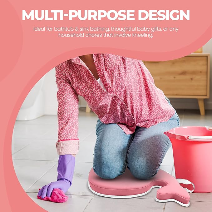 Whale Baby Bath Kneeler and Elbow Rest Set – Extra Thick Padded Cushion – Waterproof Non-Slip Mat with Storage Pockets – Bathtime Safety – Baby Shower or Registry Gift for Moms and Dads (Pink)