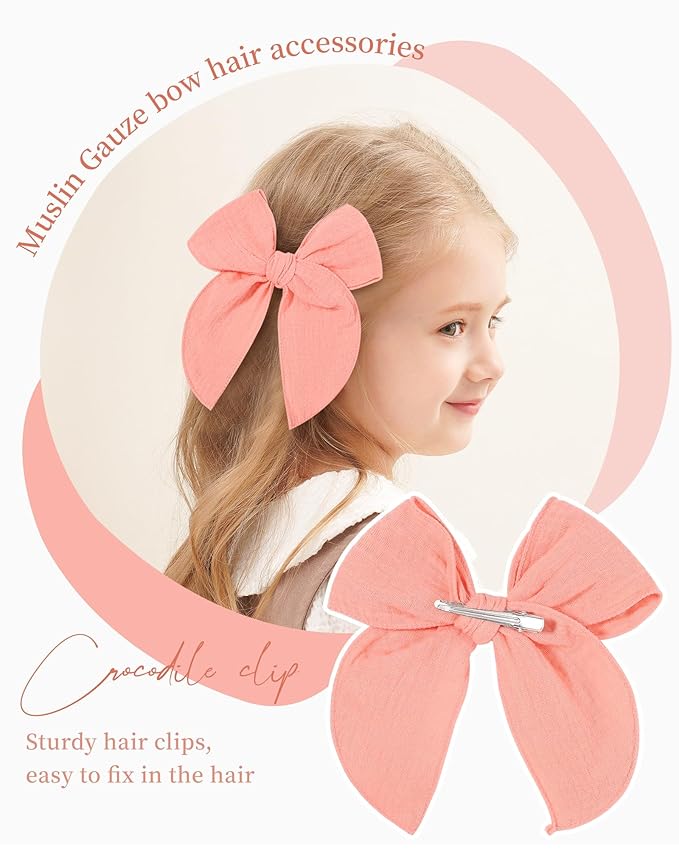 doboi 5.5 Inch 20PCS Baby Girls Fable Hair Accessories: Muslin Gauze Long Tail Hand-Tied Alligator Clips for Toddlers and Kids