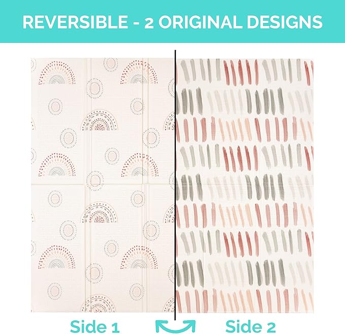 JumpOff Jo - Extra Large Waterproof Foam Padded Play Mat for Infants, Babies, Toddlers, Play Pens & Tummy Time, Foldable Activity Mat, 77 x 70 x 0.6 inches