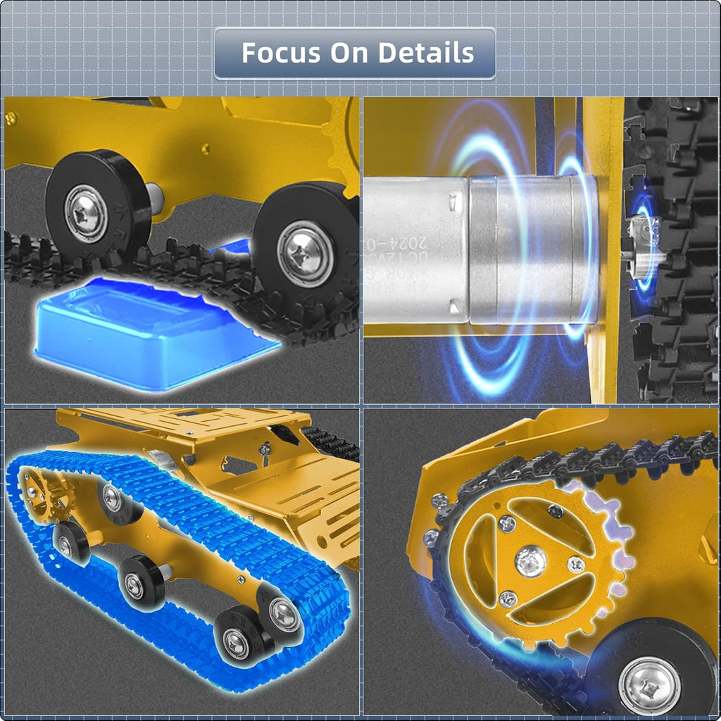 Tank Car Chassis with Encoder Motor, Shock Absorbing Robot Chassis Full-Metal Robotic Moving Platform Track for RaspberryPi Arduino Jetson Microb DIY Maker Smart Robot Car Learning Kit
