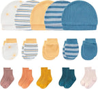 Newborn Baby Boy Girl Caps Mittens Socks Set Cotton Baby Essentials Accessories (Hats+Gloves+Socks)