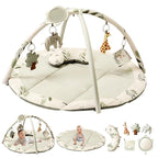 Fortella Baby Play Gym & Activity Mat, Tummy Time Mat w 5 Detachable Toys and Pillow, Large Sensory Playmat for Floor, Newborn Infant Baby Essentials Shower Gift 0-3-6-9-12 Months (Sage Green)