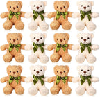 HyDren 12 Pack Bear Stuffed Animals 10 Inch Operation Christmas Bulk Items Small Bear Party Favors Plush Toys for Baby Shower Centerpiece Christmas Birthday Gifts(White, Light Brown)
