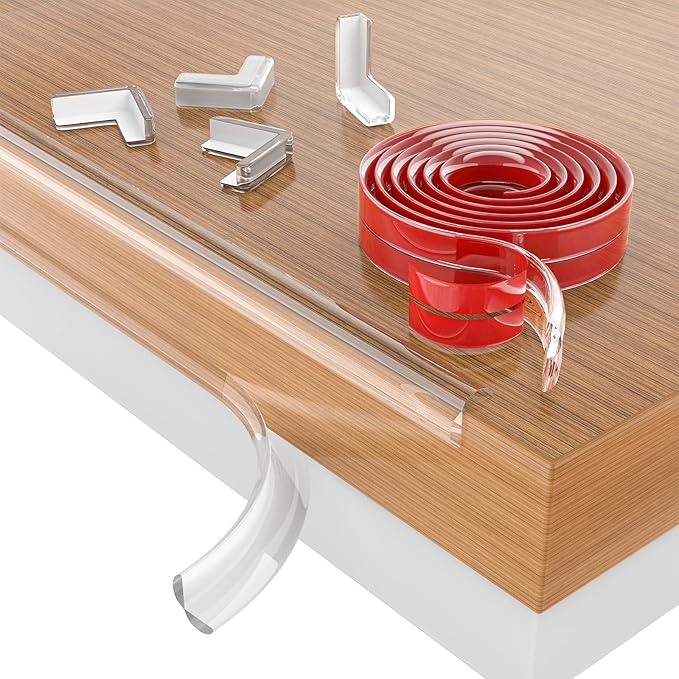 Baby Proofing, 0.6in Edge Protector Strip Clear, Thickened Silicone Soft Corner Protectors with Upgraded Pre-Taped Strong Adhesive, 13.1ft Edge Protectors for Cabinets, Tables, Drawers