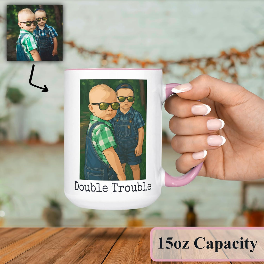 Personalized Coffee Mug, Custom Drawing Portrait Gift, Funny Customized Coffee Gift for Men & Women, Custom Mugs with Pictures, Pink 15oz Customized Ceramic Tea Cup