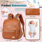 Weitars Diaper Bag Backpack Leather Baby Diaper Bag with Changing Pad Travel Diaper Backpack,Baby Bag for Mom,Stroller Straps,5 Insulated Pockets (Brown Leather)