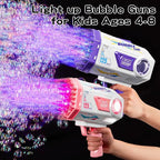 Bubble Gun, Upgraded 125 Holes Bubble Guns for Wedding, Pink Bubble Machine for Kids Age 3 4 5 6 7 8 9 10 11 12 Year Old, Big Bubble Blower Gun with Lights, Halloween Outdoor Party Favors