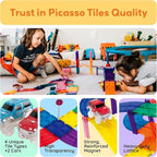 PicassoTiles Magnetic Tiles Race Track Car Thrilling Toy Playset Includes 2 Racing Trucks STEM Educational Magnet Tile Building Block Construction Set for Toddlers Boys Girls Ages 3 and Older PTR30