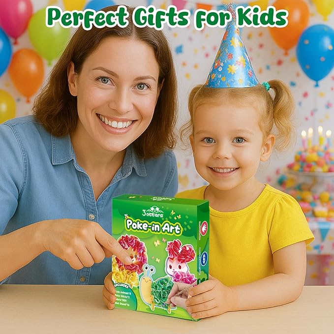 3 otters Poke in Art Kits, Kids Art Set Animal DIY Crafts Toys for Girl Birthday Gifts Party Favors Goodie Bag Stuffers Classroom Prizes
