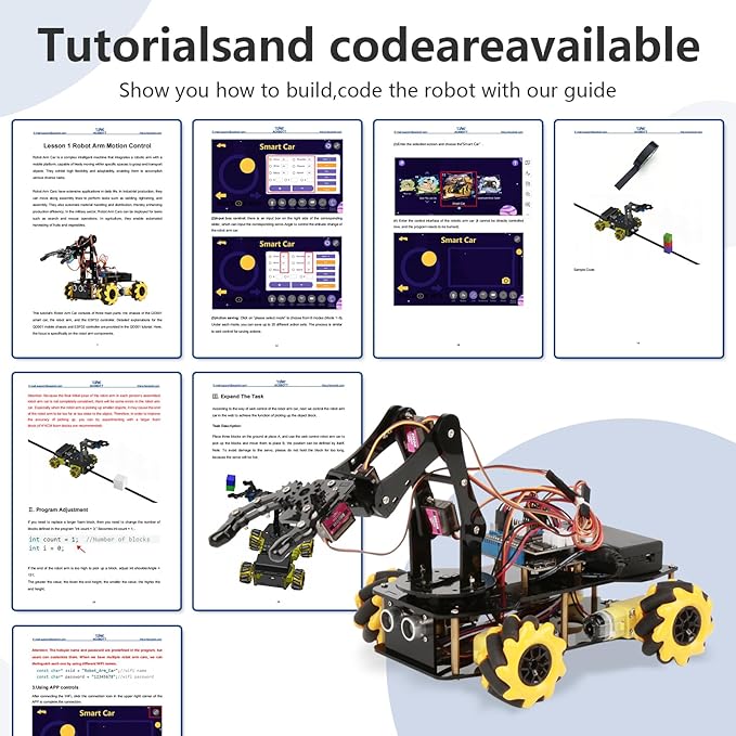 Robot Arm Expansion Pack Smart Car Starter Kit, Robotics Kit for Kids Ages 8-12 12-16, STEM Toys Coding Robot Kit for Teens & Adults(QD007)