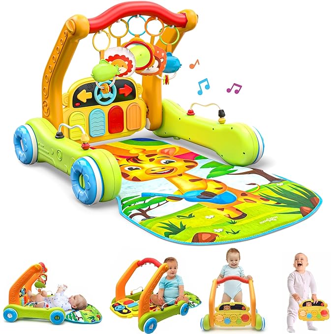 Move2Play, 4-in-1 Baby Play Mat & Activity Center Gym | Walker | Infant Toy for Tummy Time | Birthday Gift for 3, 4, 5, 6, 7, 8, 9, 10, 12 + Month Old Boys & Girls (Yellow)