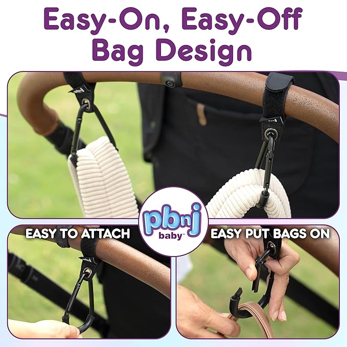 Stroller Hooks for Hanging Diaper Bags - Mommy Stroller Clip and Stroller Accessories Organizer Hook - Large Carabiner Clips for Mom Purse Shopping Grocery Bag and Accessory - (2 Pack) (Clips)