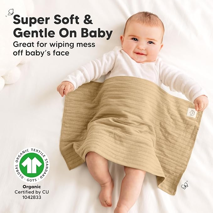 KeaBabies Organic Cotton Burp Cloths Baby Girl, Boy - 6-Pack Large Burping Clothes for Babies, Spit Up Rags, Super Soft & Absorbent Newborn Wash Towels, Gender Neutral, Non-Shrink (Stria, Terracotta)