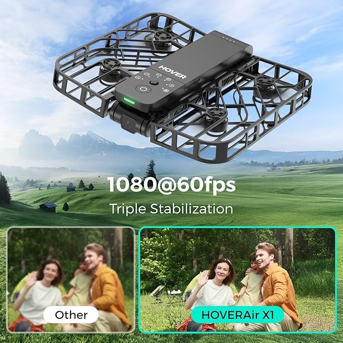 X1 Drone with Camera, Self-Flying Camera Drone with Follow Me Mode, Foldable Mini Drone with HDR Video Capture, Palm Takeoff, Intelligent Flight Paths, Hands-Free Control Black (Combo Plus)