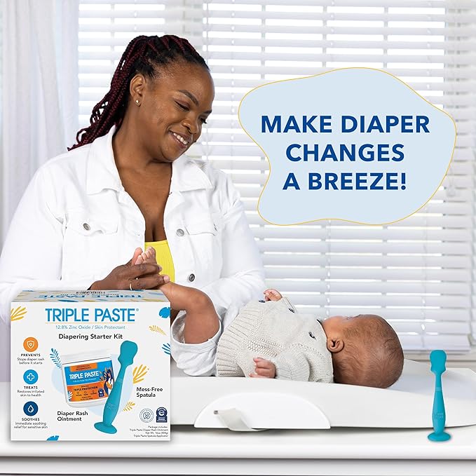 Triple Paste Diaper Rash Cream and Spatula Bundle - 16 oz Zinc Oxide Ointment and Spatula Treatment, Soothe and Prevent Rash with a Pediatrician-Recommended Hypoallergenic Formula