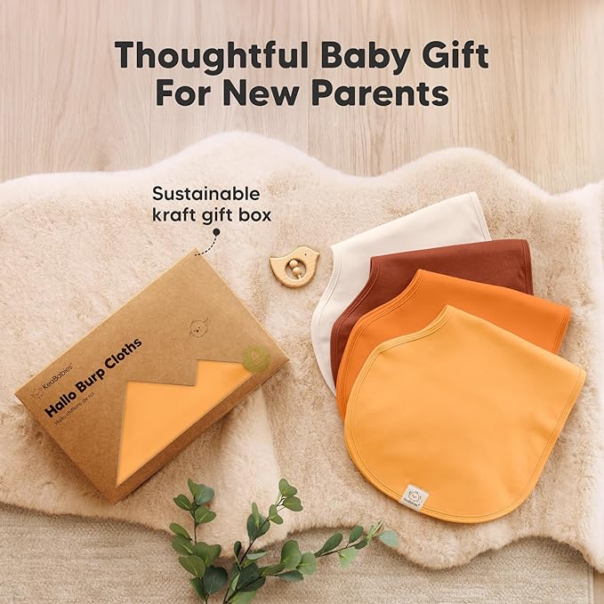 KeaBabies 4-Pack Baby Burp Cloths Baby Girl, Boy - Organic Cotton Burp Cloth, Extra Large, Absorbent, Soft Burping Cloths & Bibs Set for Babies, Newborn Burp Clothes, Thick Burp Ragss (Sahara)