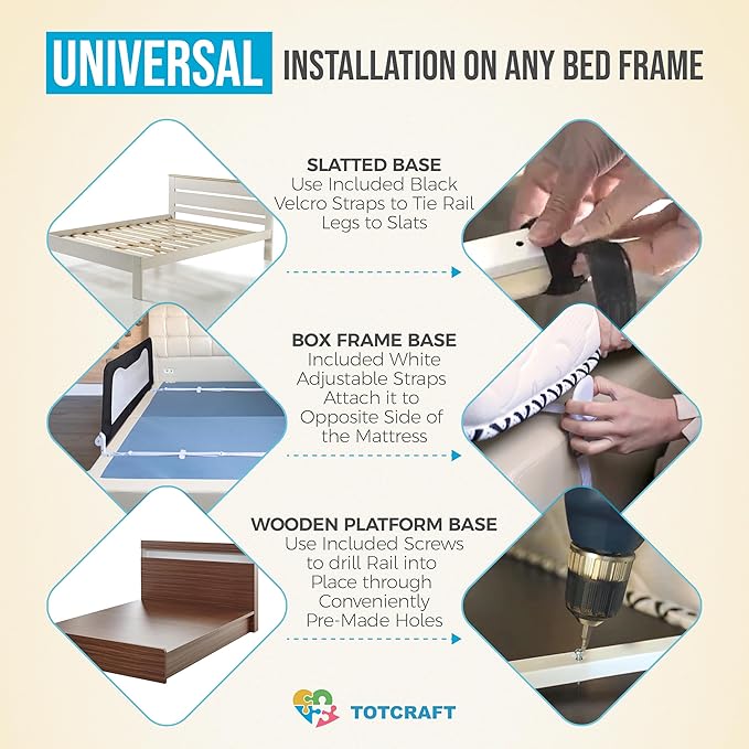 TotCraft Bed Safety Rails for Toddlers - Bed Rail Guard for Queen, King, Full Szie, Twin Mattress Bed (Grey, 35.5W*23.5H Inch (Regular Extra Tall))