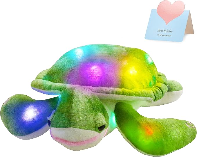 Glow Guards 14'' Light up Sea Turtle Stuffed Animal Ocean Life Soft Plush Toy Pillow with Lullabies LED Night Lights Children's Day Birthday Gifts for Toddler Kids