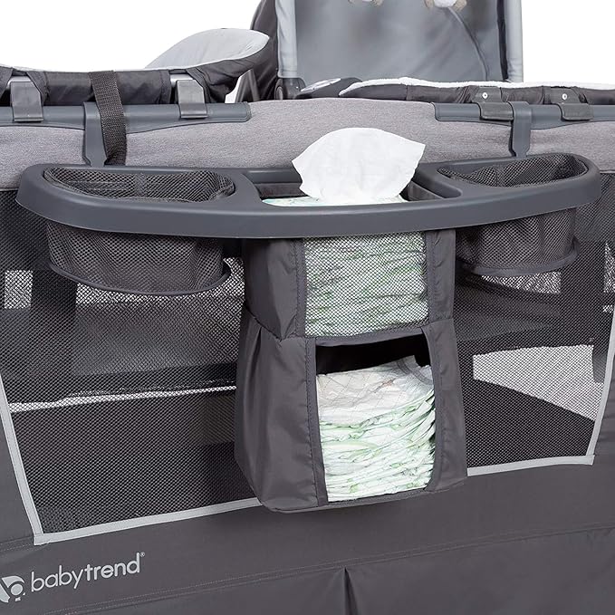 Baby Trend Nursery Center Travel Crib with Removable Rock-A-Bye Bassinet, Changing Table, Organizer, and Electronic Music Center and Nightlight, Robin