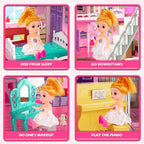 DIY Dolls House for Girls - 4-Level 10-Room Villa with 2 Dolls, 4 Dogs & Rich Accessories, DollsHouse Toys for Kids 4-8 Years Old